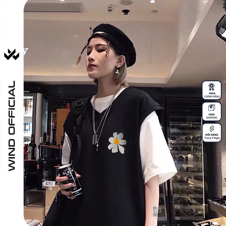 Áo gile unisex WIND form rộng Thêu Hoa Cúc nam nữ oversize phong cách ulzzang | BigBuy360 - bigbuy360.vn