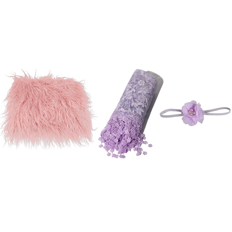 Set 3 Món Chăn Quấn Kèm Băng Đô Làm Phụ Kiện Chụp Ảnh Cho Bé Sơ Sinh