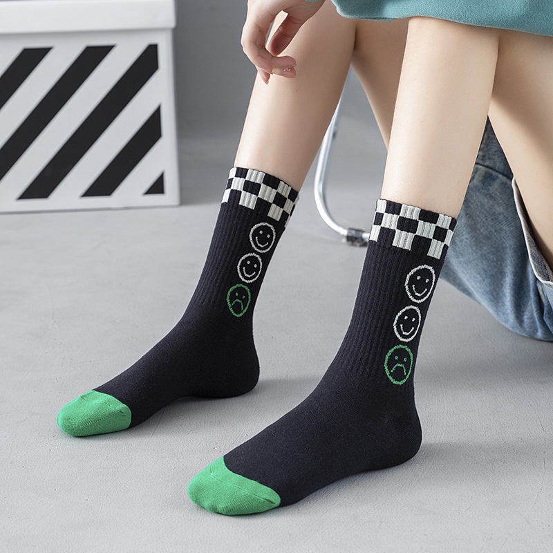 WAFNHA D236 Vớ Cotton Hình Mặt Cười Phong Cách Thể Tha