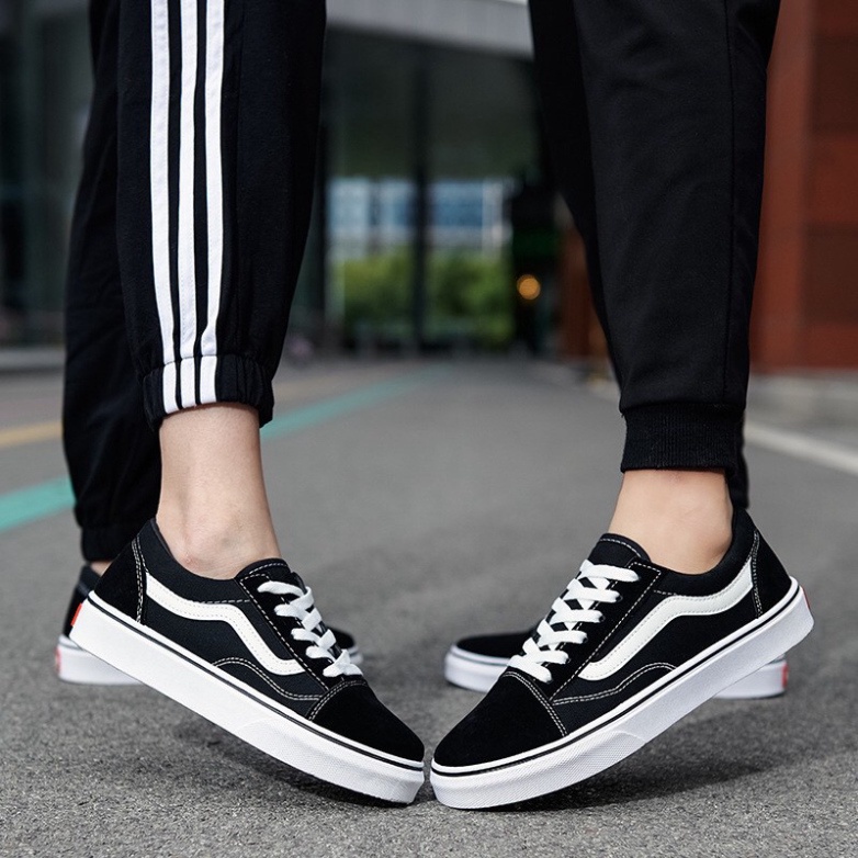 Giày Vans sneaker nam nữ, Giày  thể thao bata 𝐕𝐚𝐧𝐬 𝐎𝐥𝐝 𝐒𝐤𝐨𝐨𝐥 cổ ngắn dáng đen kẻ trắng nhung nỉ cao cấp đế đúc chắc chắn