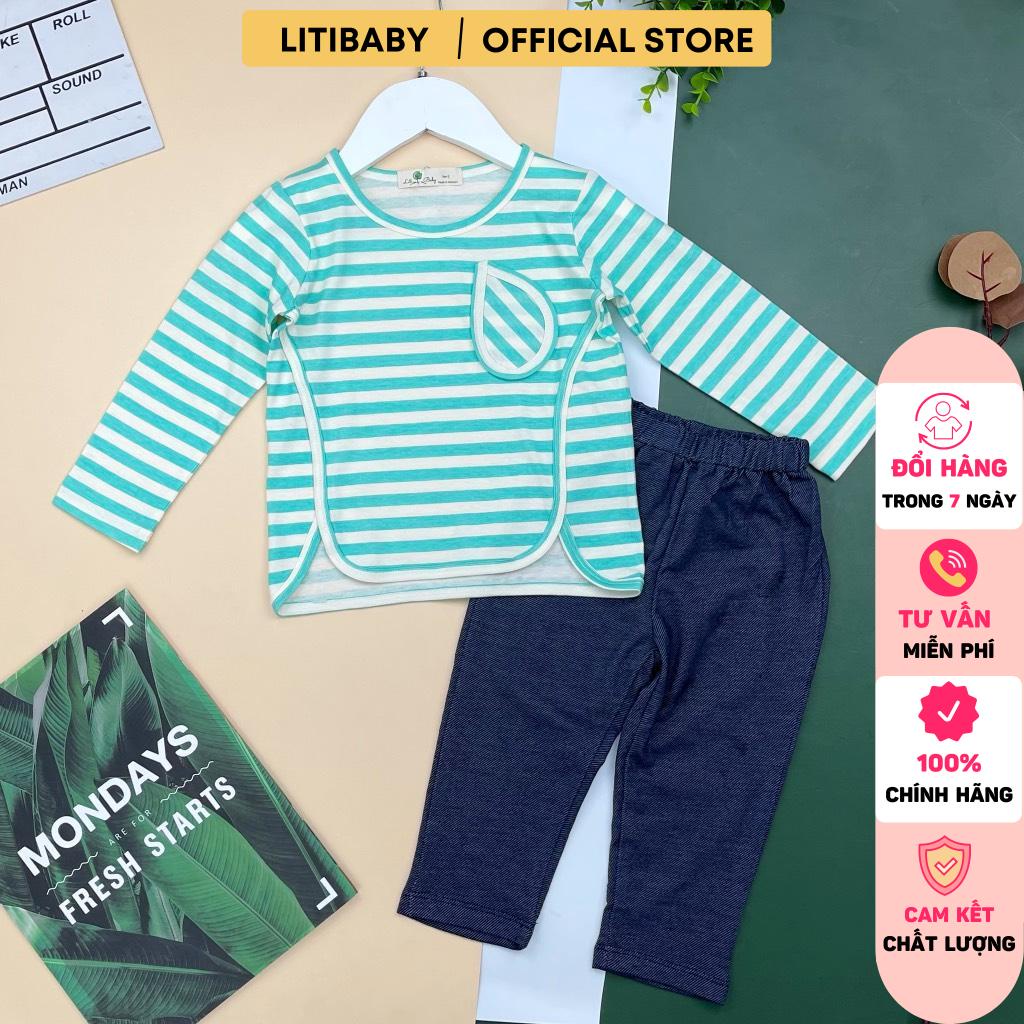 Bộ thu đông bé gái LITIBABY, áo kẻ quần giả jean, size 1/5T