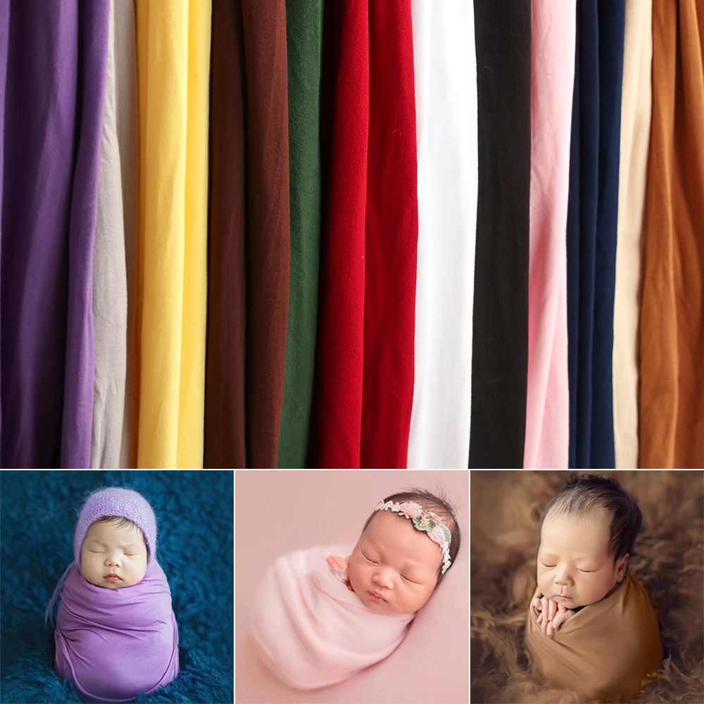 Chăn quấn trẻ sơ sinh bằng cotton mềm co giãn nhiều màu tùy chọn cỡ 40x160cm làm đạo cụ chụp ảnh