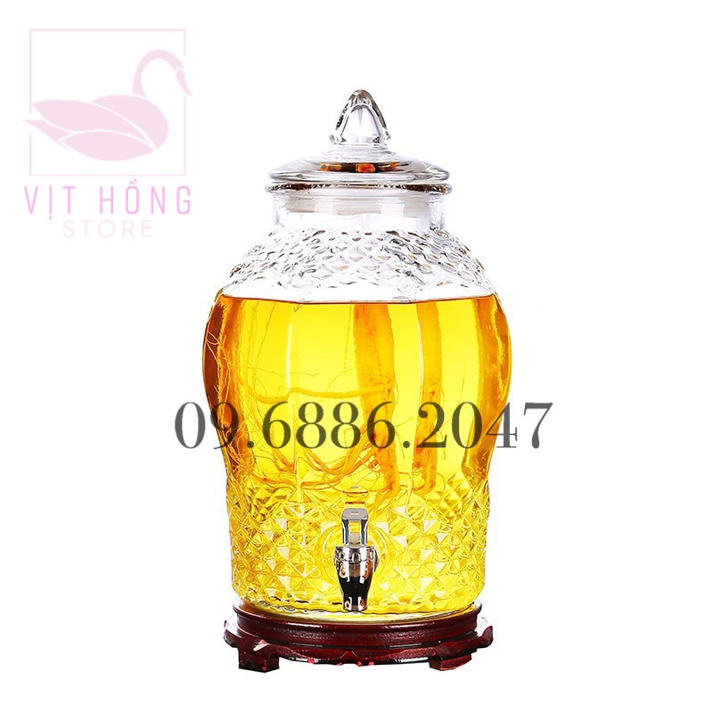 Bình ngâm rượu thủy tinh kim cương có van và không van 3L , 6L , 8L , 10L , 15L , 25L
