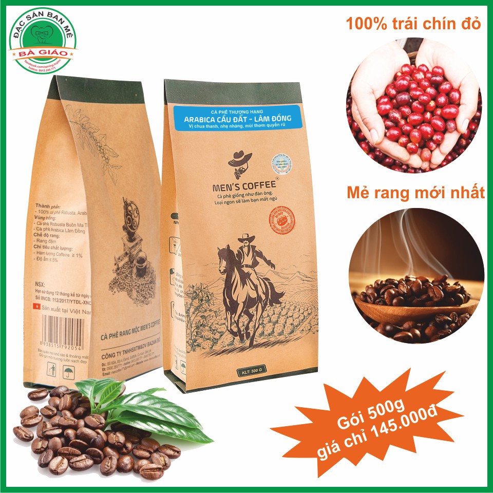 Cà Phê HẠT Men's Coffee - Dòng ARABICA Đặc Sản Cầu Đất - Lâm Đồng gói 500gr (cà phê sạch, cà phê nguyên chất) | BigBuy360 - bigbuy360.vn
