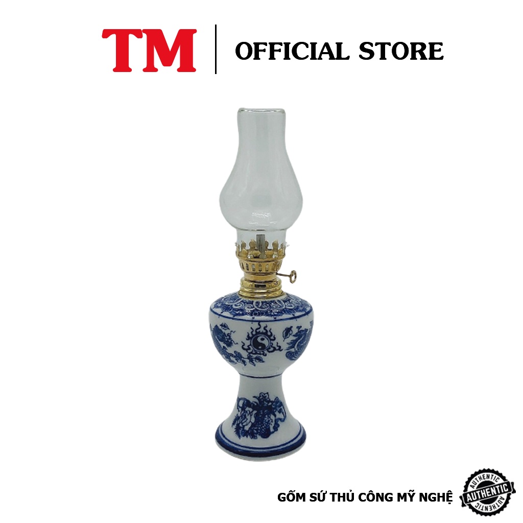 Đèn Thờ Dầu Men Xanh Lam Vẽ Rồng Xưởng Gốm TM