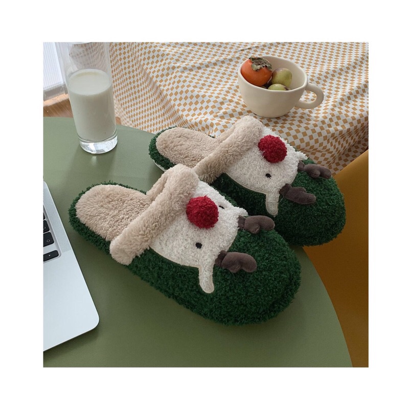 Dép bông hình tuần lộc xanh không khí giáng sinh có size nam, nữ, trẻ em