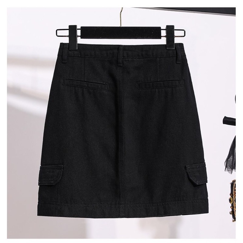 chân váy jean big size chữ A hoa cúc bên trong có quần size 60-90kg