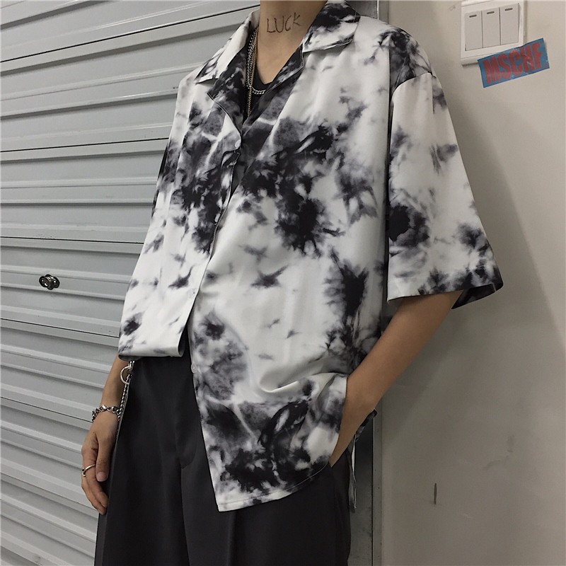 Áo sơ mi nam nữ họa tiết TIE DYE WASH LOANG cổ đan ton vải Lụa thoáng mát, thấm hút, không nhăn form rộng