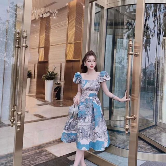 váy hoa tay phồng