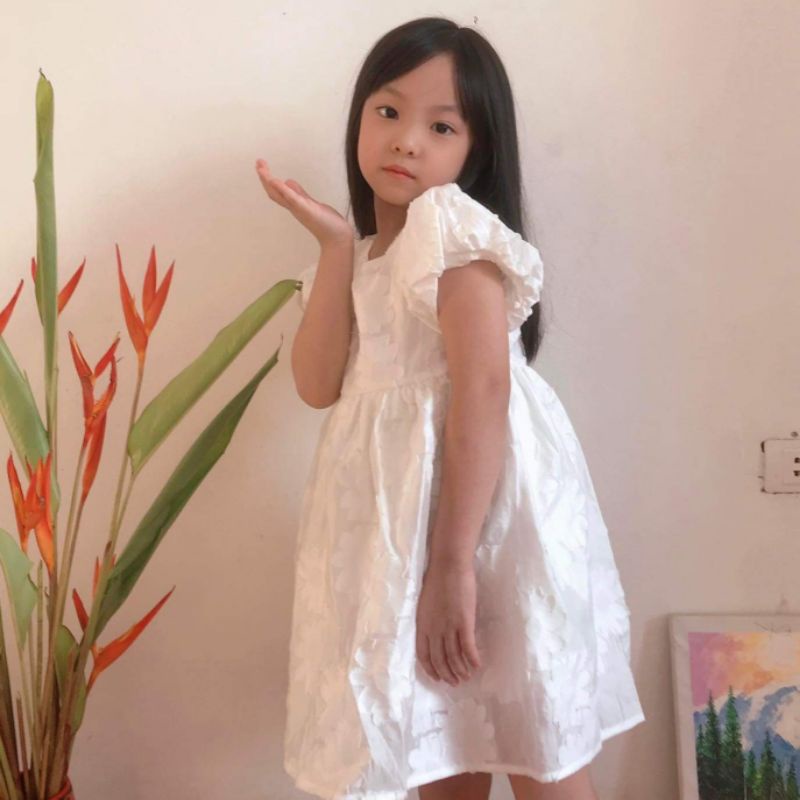 Váy bé gái, đầm bé gái dáng công chúa , hoạ tiết hoa 3d