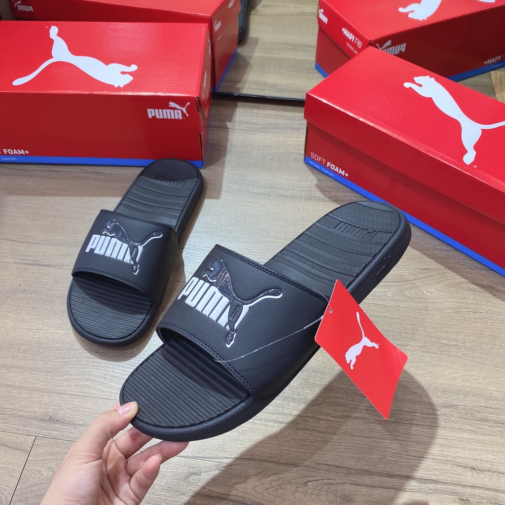 [CHÍNH HÃNG] Dép quai ngang PUMA Cool Cat màu Đen logo Trong Suốt - CODE: 383441 01