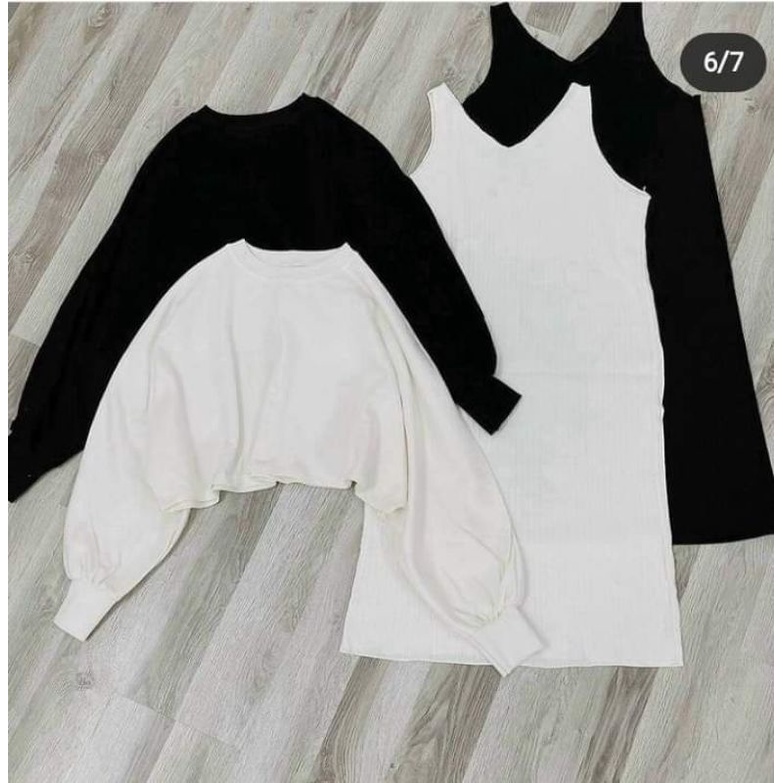 Đầm thun gân + áo
