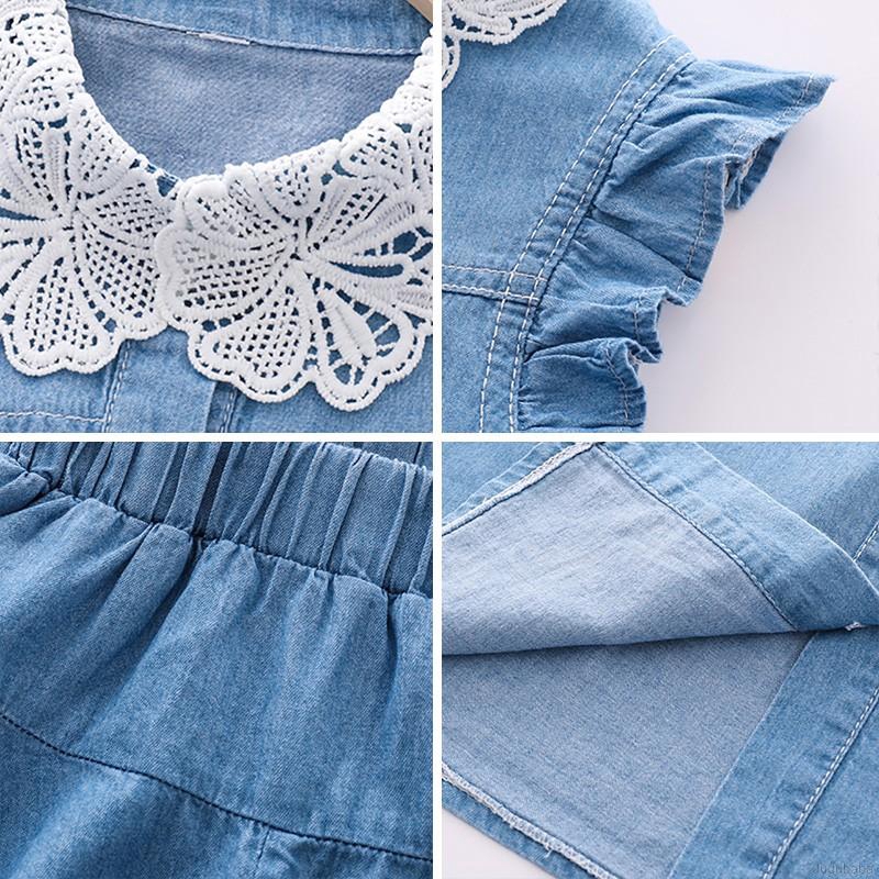 Set áo không tay phối ren và quần short thời trang cho trẻ em 3-15 tuổi