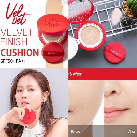 Phấn Nước MISSHA Velvet Finish Cushion Che Khuyết Điểm Cao, Kiềm Dầu Lâu Trôi, Chống Nắng SPF50+/PA+++ 15g (Đỏ)