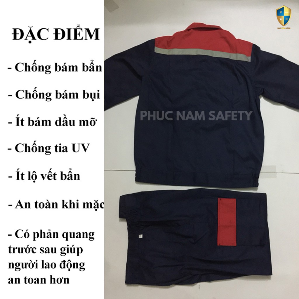 Bộ quần áo bảo hộ lao động P16 tím than phối đỏ, quần áo bảo hộ lao động chất lượng tốt, quần áo bảo hộ lao động giá rẻ