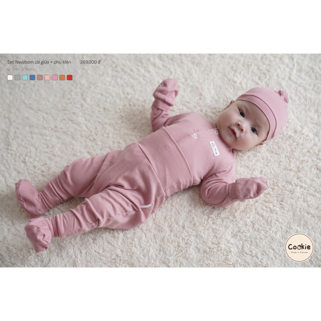 Bộ sơ sinh Cookie cạp cao cài thẳng chất vải cotton lạnh mỏng mát Made in Việt nam ( phom hơi nhỏ vì vải ôm )