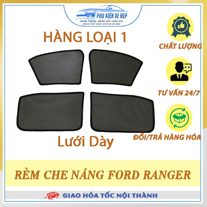 Rèm che nắng ô tô NAM CHÂM theo xe Ford Ranger ⚡ HÀNG LOẠI 1 - LƯỚI DÀY ⚡ - Combo 4 tấm chắn nắng - VIỆT NAM SẢN XUẤT