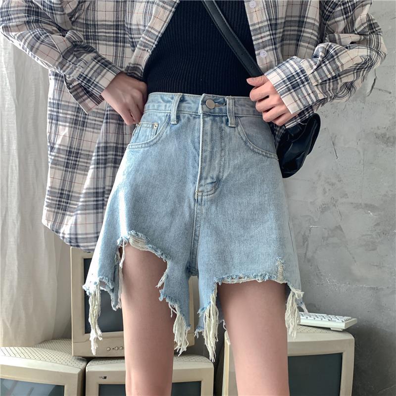 Quần đùi denim ống rộng lưng cao thời trang độc đáo dành cho nữ