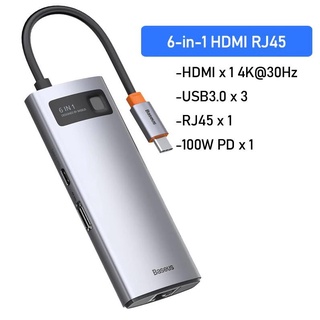 Hub chuyển đa năng baseus metal gleam series multifunctional - typec to hdmi/ usb3.0/ lan/ card reader/ typec pd 100w