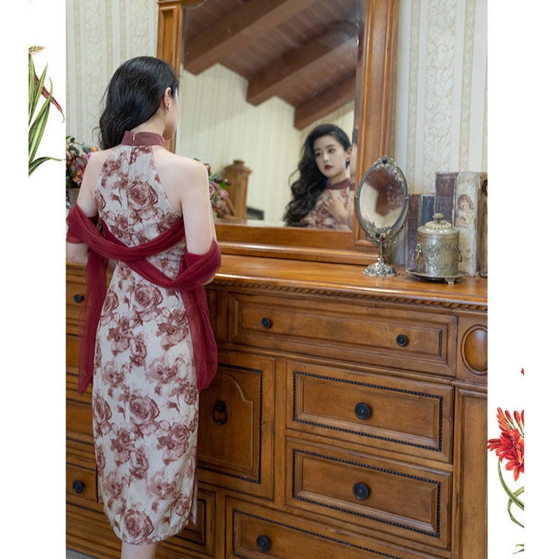 Đầm Sườn Xám Cách Tân Dáng Dài Xẻ Tà Quyến Rũ Thời Trang Cho Nữ