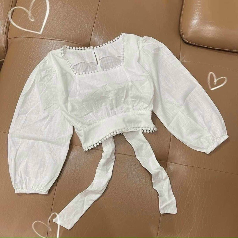 áo trắng crop cổ u ren 10866