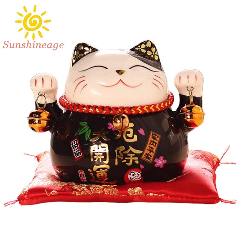Đồ Trang Trí Hình Chú Mèo May Mắn 4.5 Inch Bằng Gốm Sứ