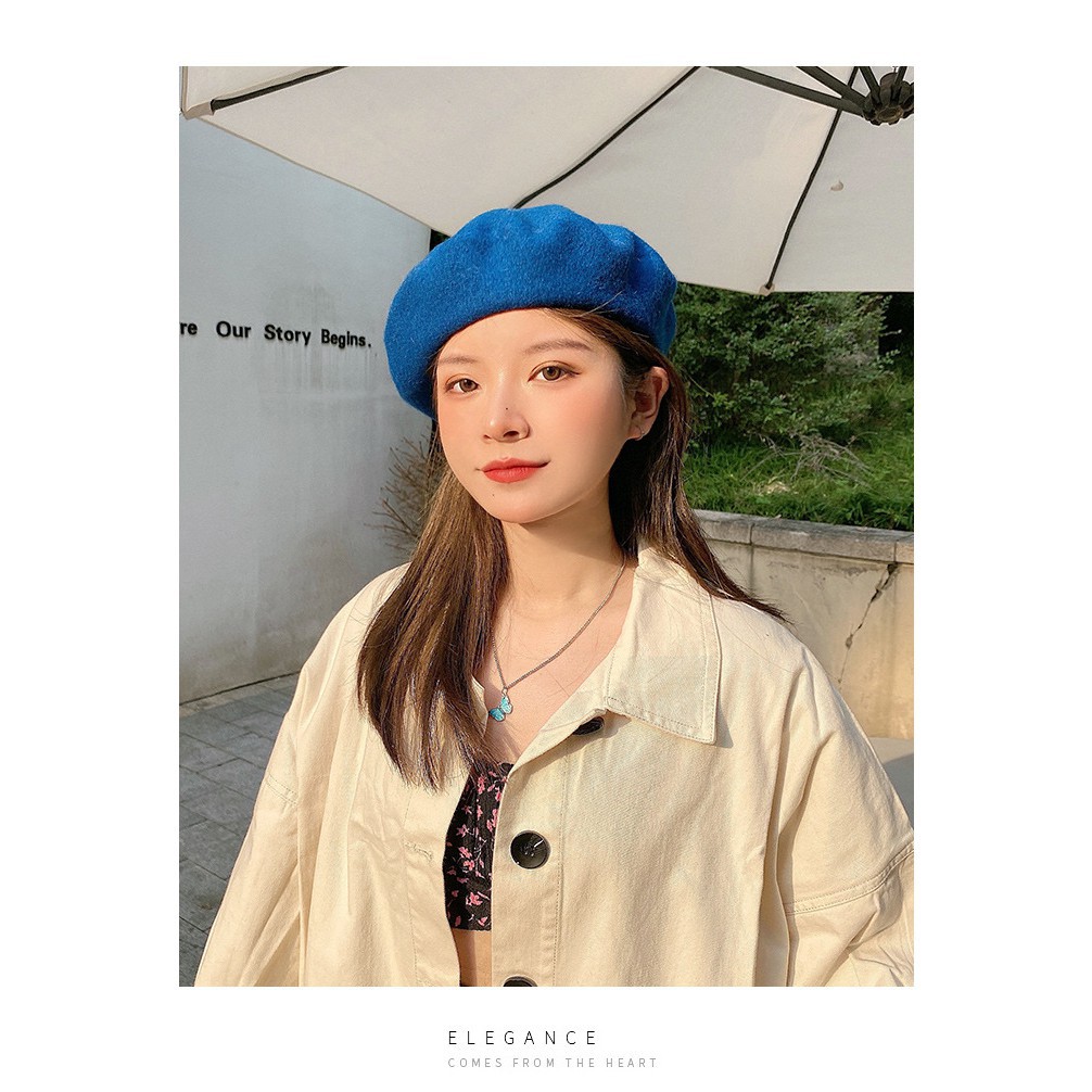 Mũ Len nồi Beret Retro nữ Mũ Len Họa sĩ Chất dày Ulzzang Hàn Quốc