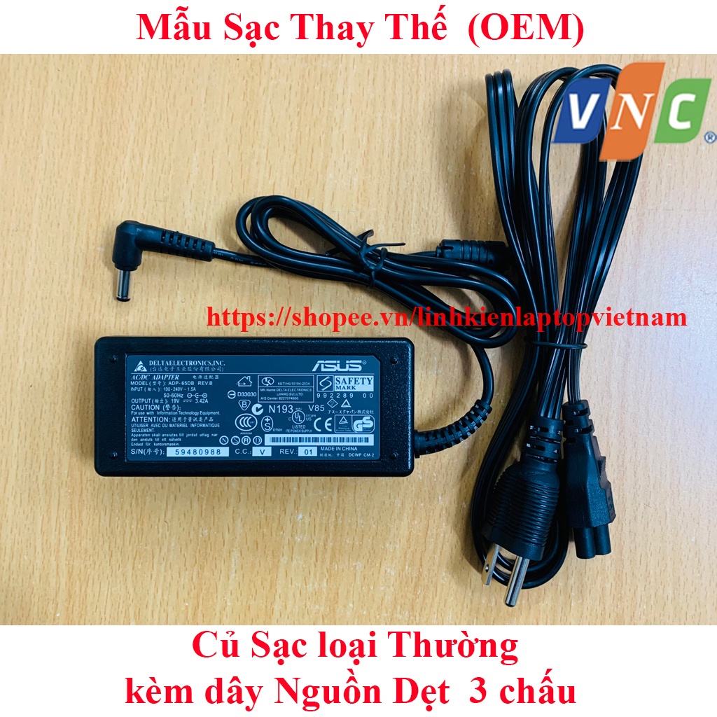 💥Sạc Laptop Asus 19V - 3.42A - 65W Chân To đường kính 5.5mm ký hiệu 5.5x2.5mm