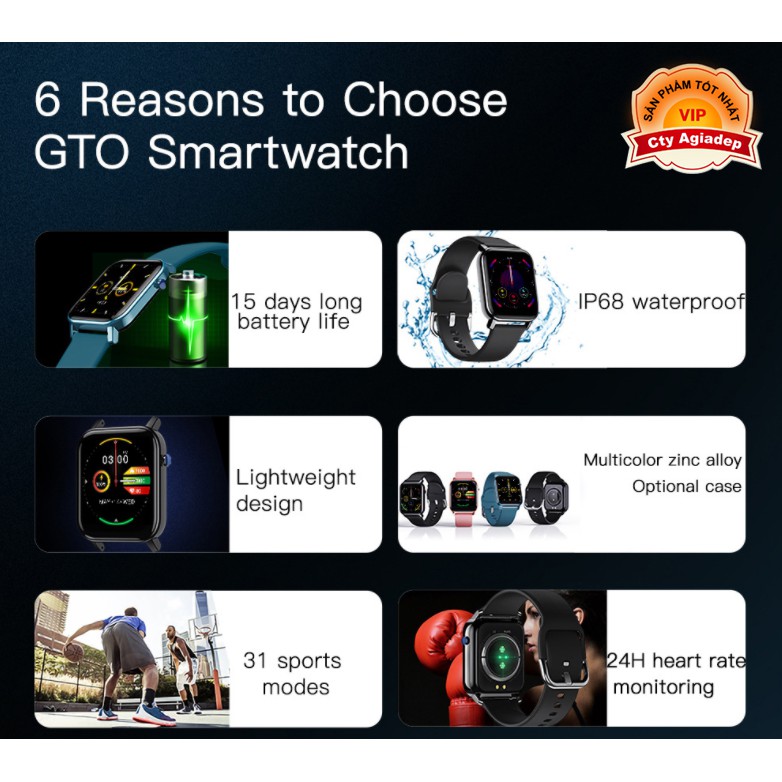 [Mã ELMS9 giảm 6% đơn 300K] Đồng hồ thông minh chống nước 15 ngày pin ios android app KOSPET GTO