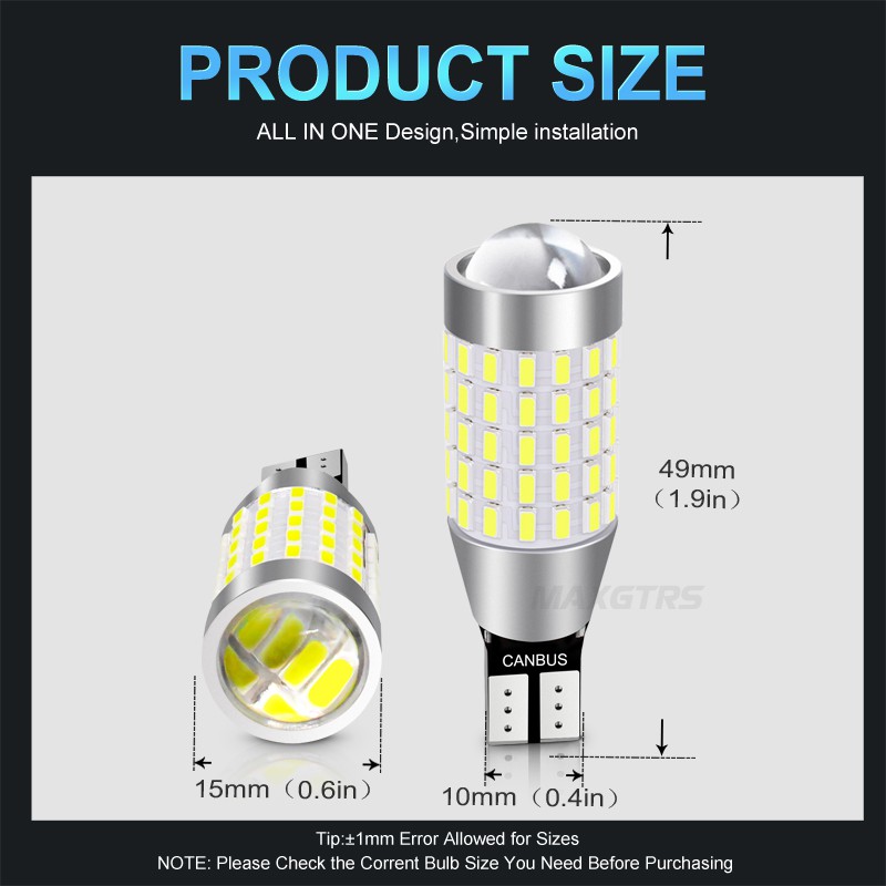 Set 2 đèn LED MAXGTRS W16W T15 921 912 chất lượng cao cho xe hơi