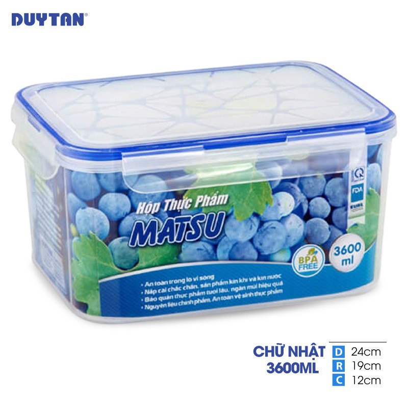 Hộp Nhựa Chữ Nhật Đựng Thực Phẩm Duy Tân Matsu dung tích 3600ml (24 x 19 x 12cm)