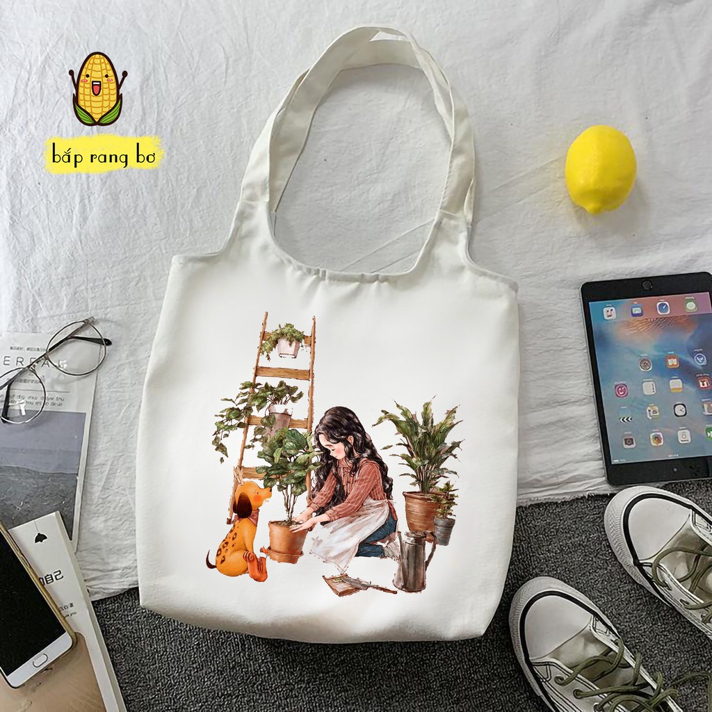 TÚI TOTE TRÒN SEN VÀ BOSS VẢI CANVAS CÓ TÚI CON