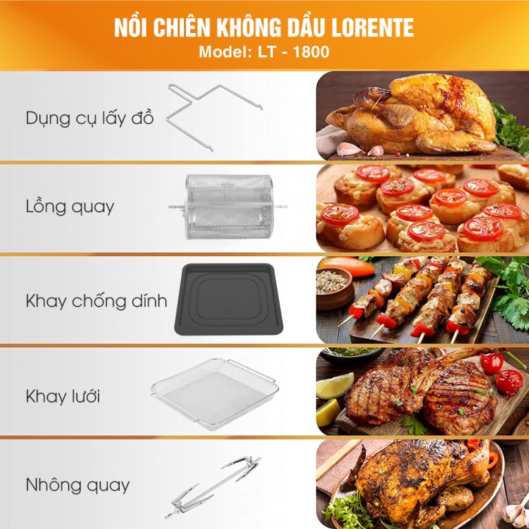 Nồi chiên không dầu Lorente, nồi chiên không dầu dung tích lớn Lorente LT-1800