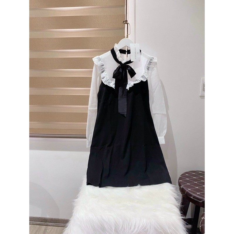 Váy phối cổ nơ bèo tiểu thư