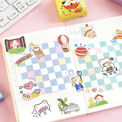 Hộp Sticker 50 Miếng Set 6 Hộp theo chủ đề dễ thương, phong cảnh