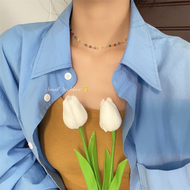 Dây Chuyền Chuỗi Hạt Nhiều Màu Thanh Lịch Phong Cách Hàn Quốc