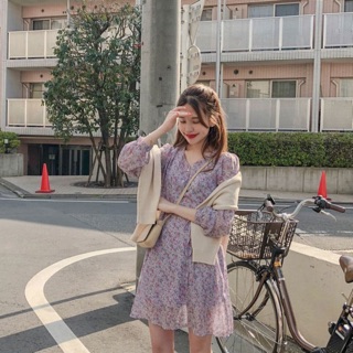 Váy hoa nhí màu nude vintage ulzzang