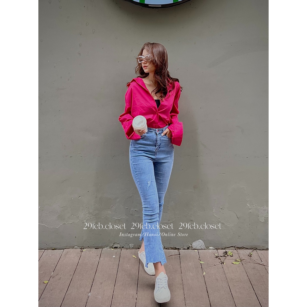 [Ảnh thật/Video] Quần jeans ống loe xước cạp cao co giãn 2478 - 29feb.closet - Q6 | BigBuy360 - bigbuy360.vn