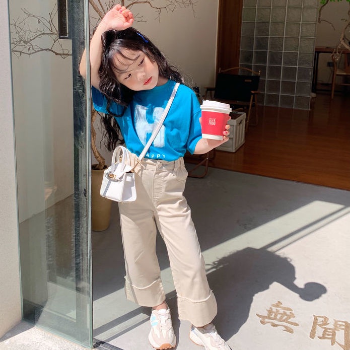 Áo Thun Cotton Tay Ngắn Cổ Tròn Dáng Rộng Thời Trang Mùa Hè Phong Cách Hàn Quốc Mới Cho Bé Gái 0518