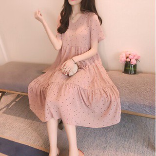 Đầm bầu voan chấm bi nhí