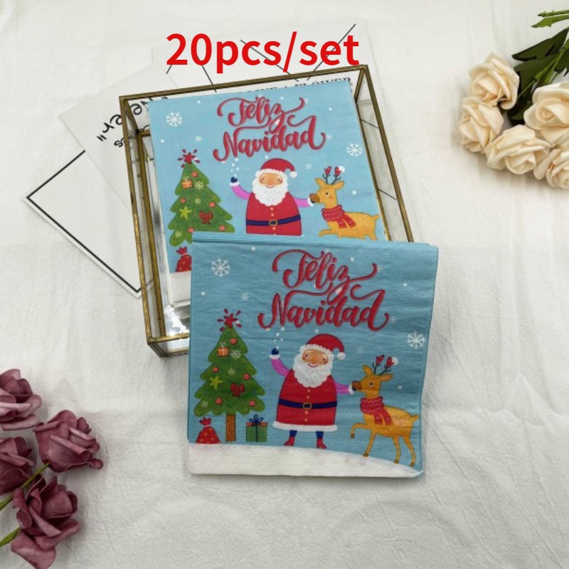 Bộ 20 Khăn Ăn Hình Vuông In Họa Tiết Ông Già Noel Hoạt Hình Nhiều Màu Dùng Một Lần Cho Nhà Hàng / Kh