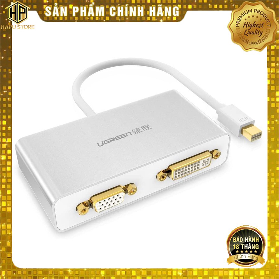 Cáp chuyển 3 in 1 Mini Displayport to HDMI, VGA, DVI Ugreen 10438 hỗ trợ 3D 4K cao cấp - Hapustore