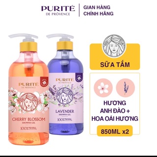 ComBo 2 sữa Tắm purite 850ml Hoa Anh Đào + Hoa oải Hương 850ml