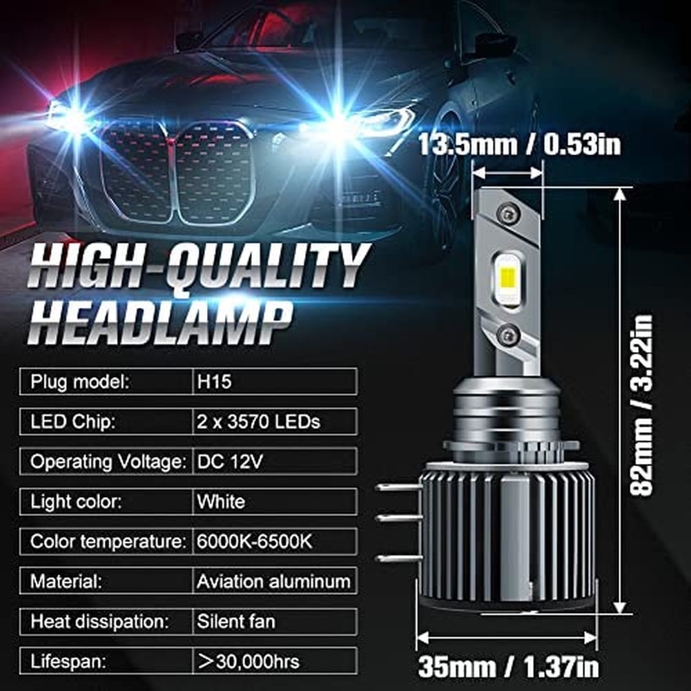 Set 2 Đèn Pha H15 LED CSP 3570 80W 20000Lm DRLs 6500K 12V Ánh Sáng Trắng Dành Cho Ô Tô