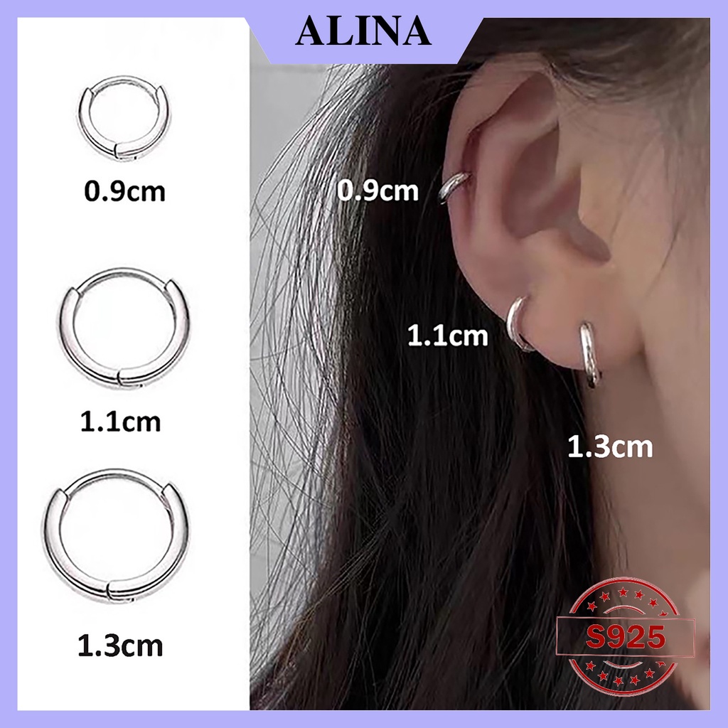 Khuyên Tai Bạc Nữ Nam Tròn Trơn Chốt Bấm Dày 1.9mm, Bông Tai Bạc 925 Nhiều Kích Cỡ Đơn Giản Cá Tính ALINA