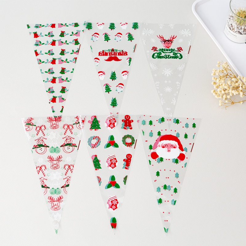 Set 100 Túi Đựng Kem / Trái Cây Hình Tam Giác In Họa Tiết Giáng Sinh