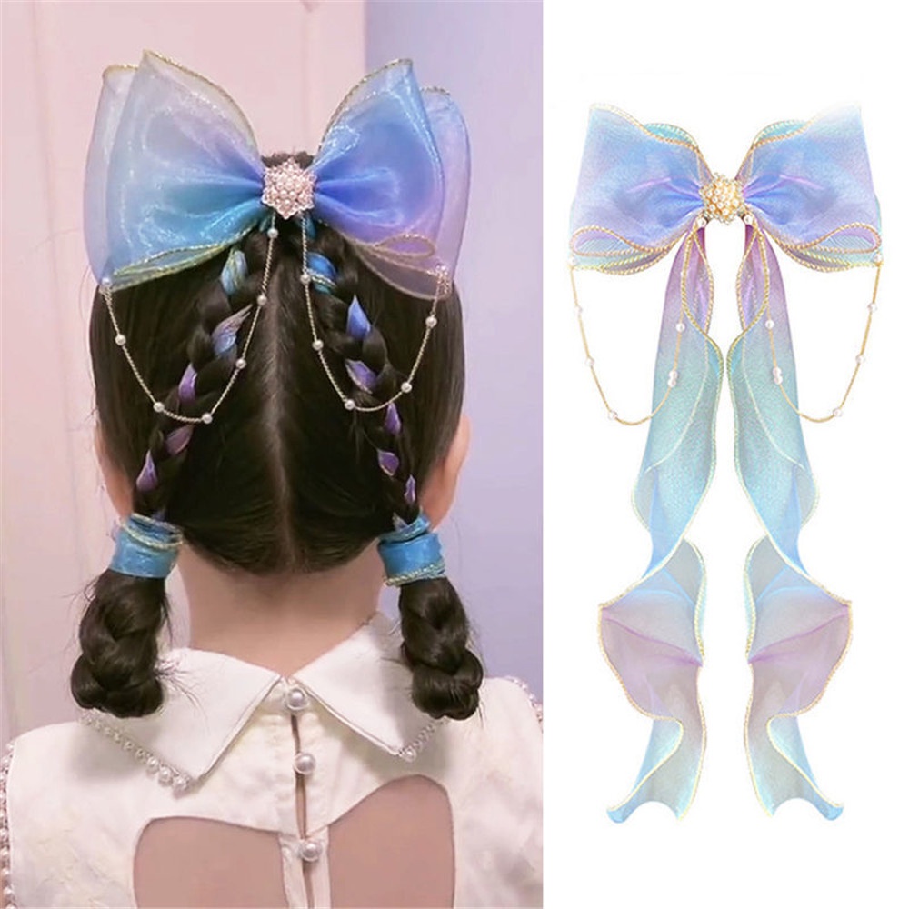 Kẹp Tóc Nơ Ren Đính Ngọc Trai Xinh Xắn Cho Bé Gái