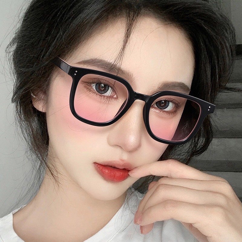 Kính mắt nữ nhiều màu kính hai chấm giá rẻ tạo hiệu ứng má hồng dễ thương hai màu trong suốt gọng đen KTT17