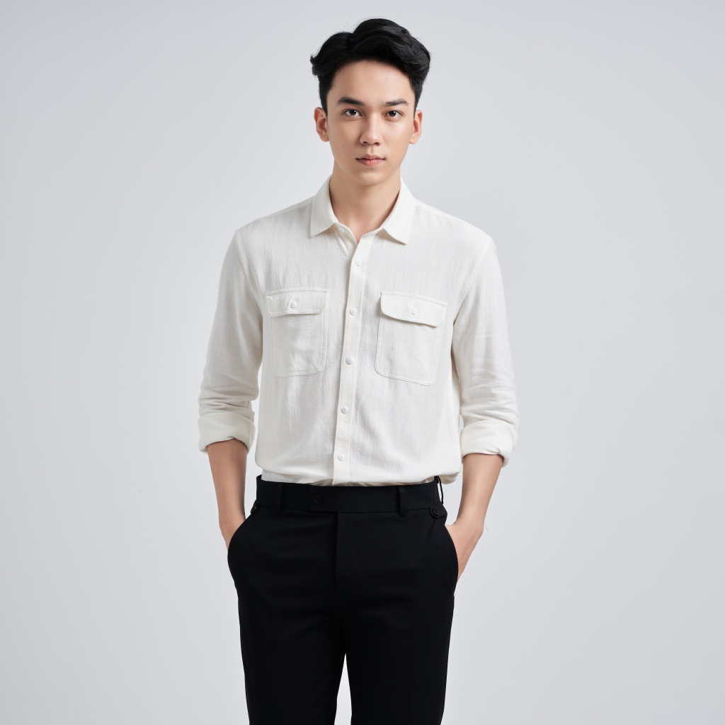Áo Sơ Mi Nam KRIK Tay Dài Cổ Bẻ Có Túi Ngực Chất Vải Cotton Thoáng Mát 0074