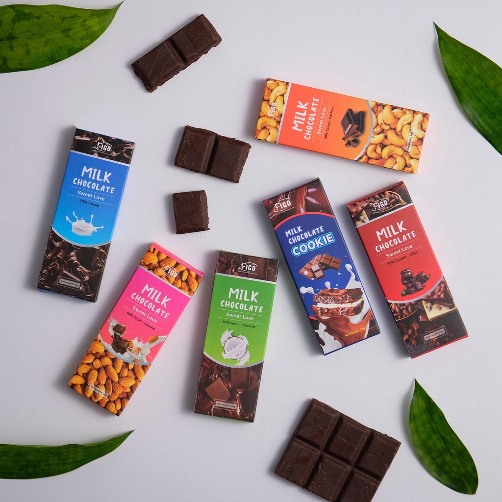 [CHƯƠNG TRÌNH TẾT] 3 HỘP 50gram Socola sữa đủ vị FIGO siêu ngon, ĂN LÀ NGHIỀN| Milk Chocolate 50% Cacao 50gr